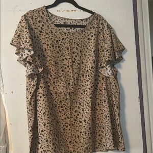 Floral Ruffle Sleeve Top - Tan